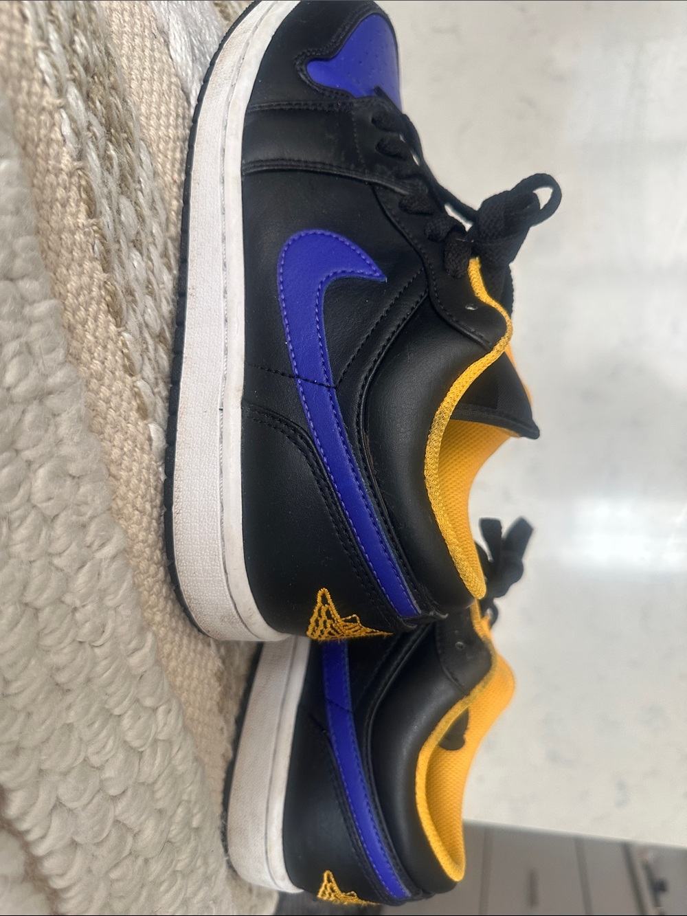 Air Jordan black  Sneakers with Purple Swoosh and Yellow Lining